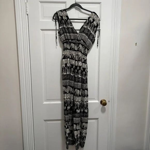 Boho Jumpsuit Black White Festival Beach Brunch - Picture 6 of 10